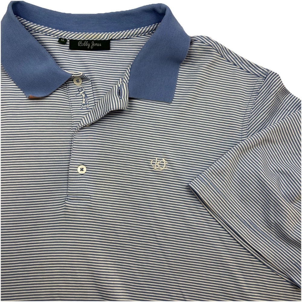 Bobby Jones Golf Polo Shirt Mens XL Blue Stripe Embroidered Dallas Country Club